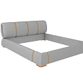 Modern Gray Upholstered Bed Frame With Curved Headboard And Orange Stripe Details