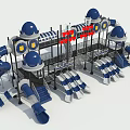 Outdoor Playground Equipment with Blue Domes Multiple Slides and Multi Level Platforms 3d model