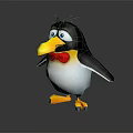 Cute 3D Cartoon Penguin With Black And White Body Yellow Beak Red Bow Tie