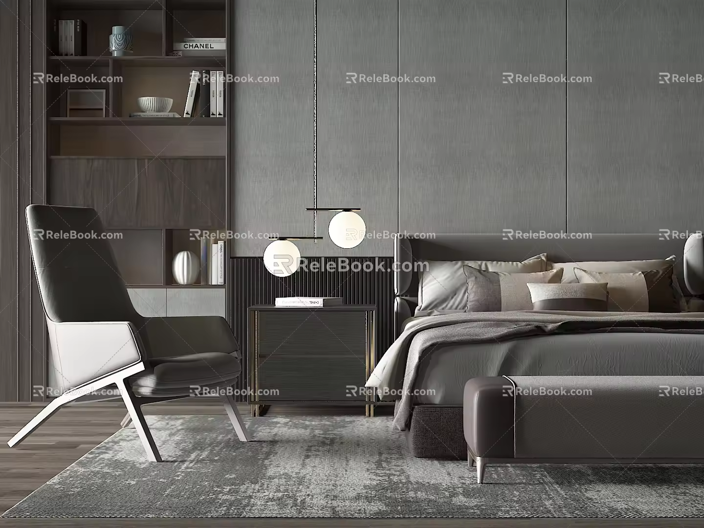 Modern background double bed 3d model