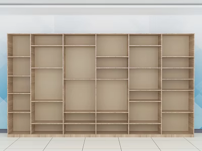 Large Open Wooden Bookcase With Multiple Shelves And Light Wood Finish 3d model