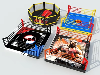 Fun Sports Playground Equipment Multiple Boxing Ring Designs With Colorful Borders And Patterns 3d model