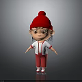 Cute 3D Little Girl Character Wearing Red Beanie Red White Jacket Red Pants White Shoes