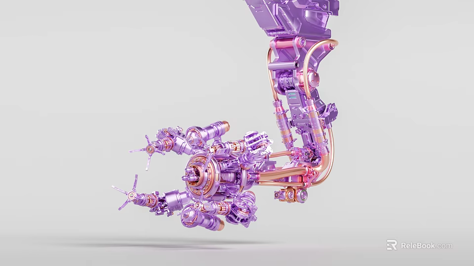 Industrial Robotic Arm With Purple Pink Complex Structure And Multiple Mechanical Joints 3d model 