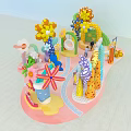 Vibrant Cartoonish Flowers In Fantastic Flower World With Various Shapes And Decorations