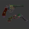 Two Different Sizes Revolvers With Metal Body And Brown Wooden Grips On Dark Background