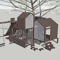 Wooden Treehouse Play Structure With Slide Swing And Children's Play Area