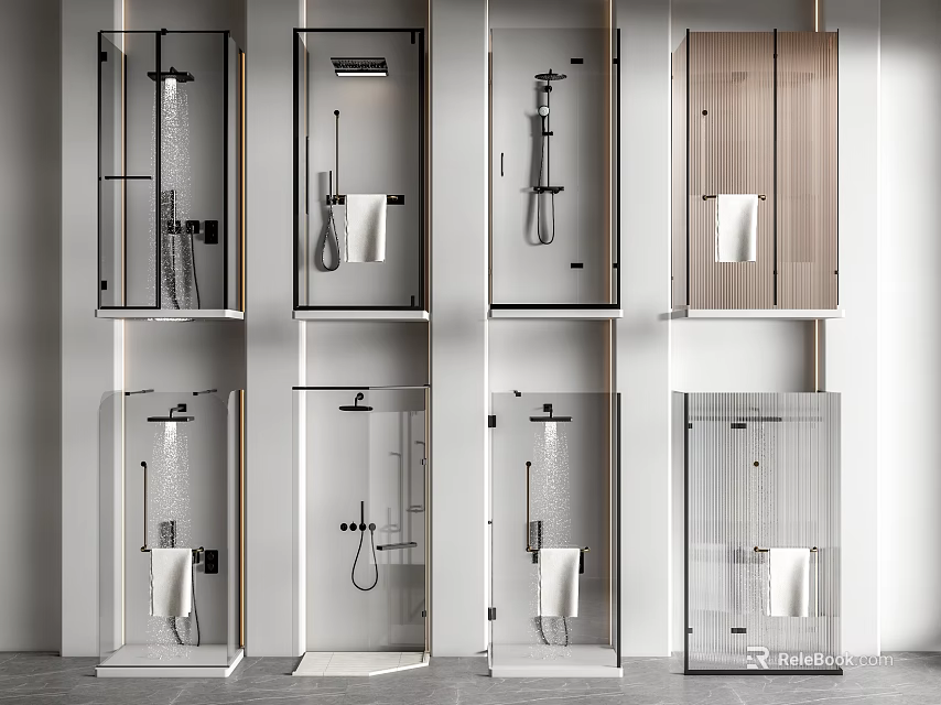 Various Shower Sauna Designs Featuring Glass Doors And Modern Fixtures 3d model 