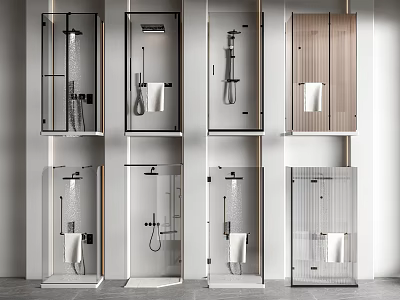 Various Shower Sauna Designs Featuring Glass Doors And Modern Fixtures 3d model