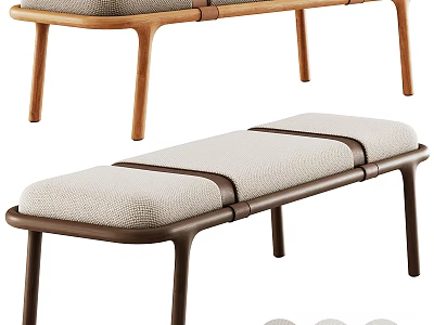 Modern Upholstered Bench With Wooden Legs And Linen Fabric Seat Cushion 3d model
