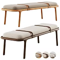 Modern Upholstered Bench With Wooden Legs And Linen Fabric Seat Cushion