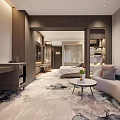 Modern Hotel Guest Room Interior Design With Sofa Coffee Table Carpet And Bed