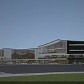 Modern Commercial Street With Glass Curtain Walls Multi Storey Buildings Parking Area And Greenery