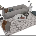 Modern Sofa Coffee Table Combination With Decorative Pillows Round Table Vase and Patterned Rug 3d model