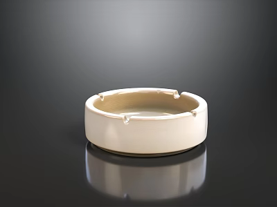 White Ceramic Ashtray With Smooth Surface And Shiny Reflective Finish On Black Background 3d model