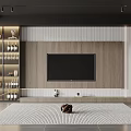 Modern TV Background Wall Design With Wooden Panels Wine Storage And LED Strip Lights
