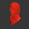 Elegant Red Headscarf With Intricate Yellow Floral Patterns On Black Background 3d model