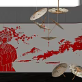 Chinese Style Private Room With Opera Character Red Landscape Oil paper Umbrella And Lighting Design