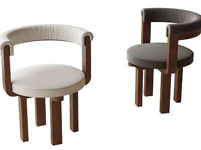 Modern Accent Chair with Wooden Frame Round Armrest and Padded Beige Gray Seat 3d model