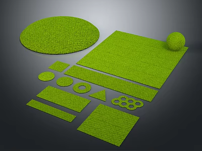 Various Geometric Shaped Green Plant Covers Displayed on Dark Background 3d model