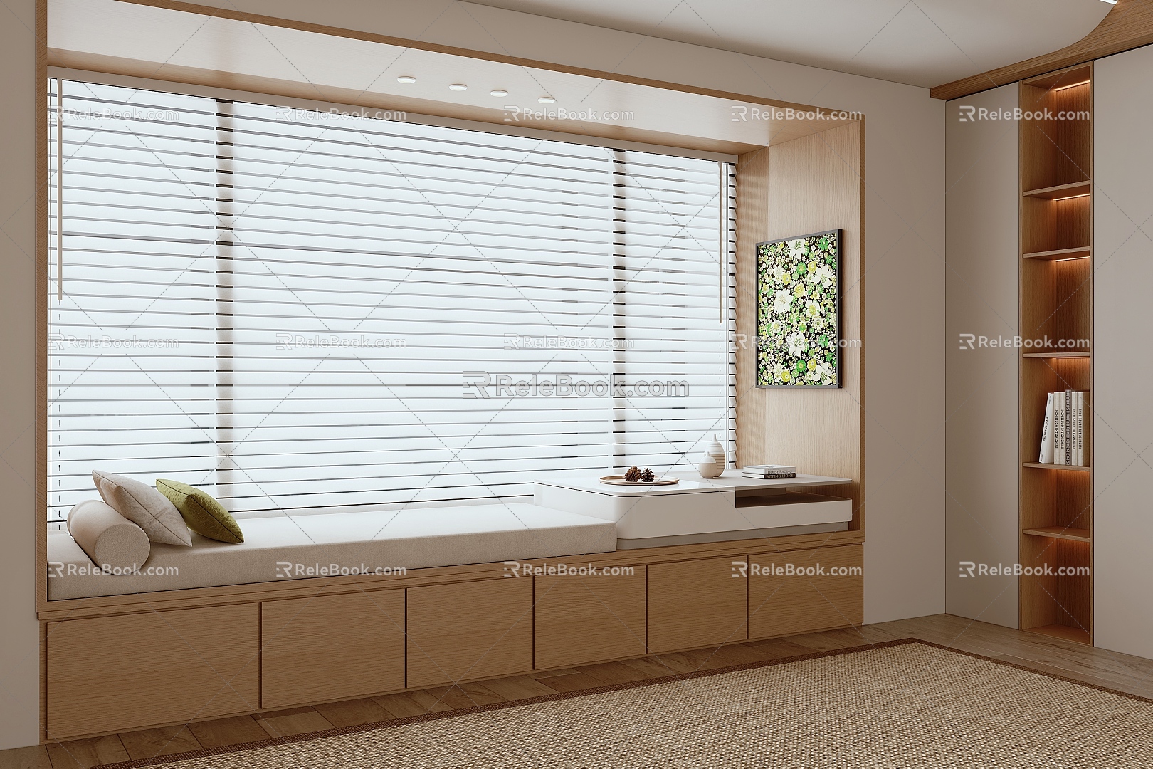 Bay Window Cushion Bay Window Cabinet Bay Window Cushion Shutters Decorative Painting 3d model