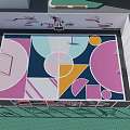 Vibrant Basketball Court Featuring Colorful Geometric Shapes And Modern Floor Design Elements