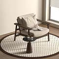 Comfortable Leisure Chair with Wooden Frame Beige Cushion on Round Rug Near Small Side Table
