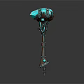 Mechanical Sculpture Design With Blue Glowing Top Metallic Structure And Intricate Details