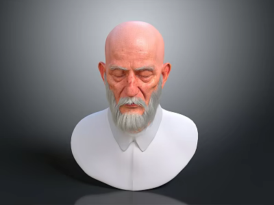 Elderly Man With Bald Head And Gray Beard In White Shirt Bust Portrait 3d model