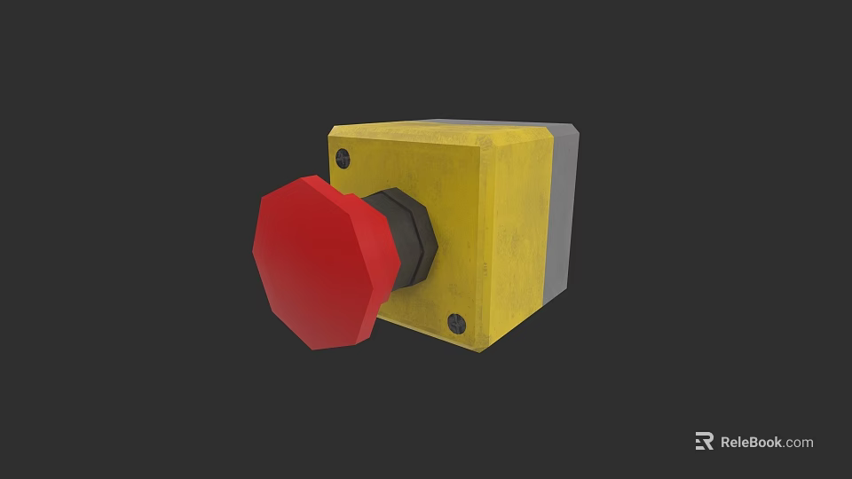 Industrial Safety Equipment Yellow Enclosure With Red Emergency Stop Button 3d model 