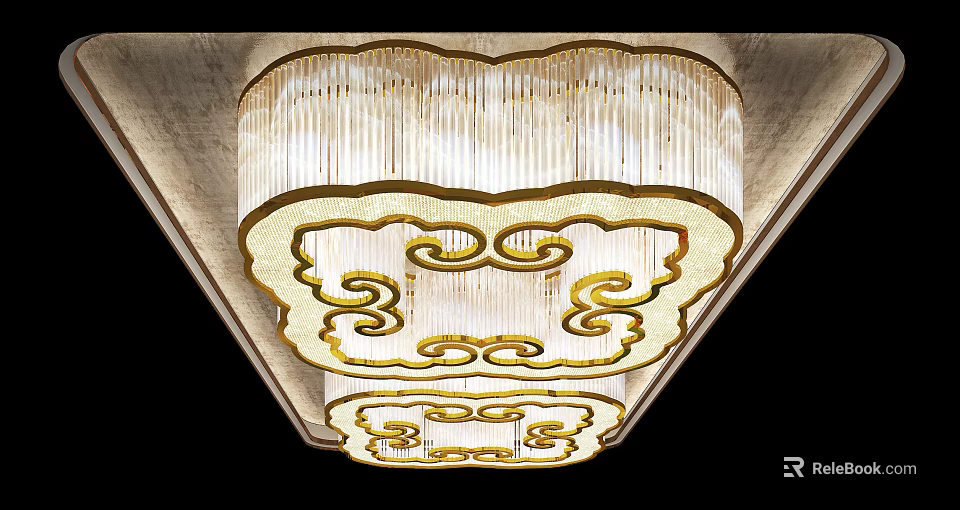 Elegant Crystal Chandelier With Golden Frame Cloud Pattern And Layered Design 3d model