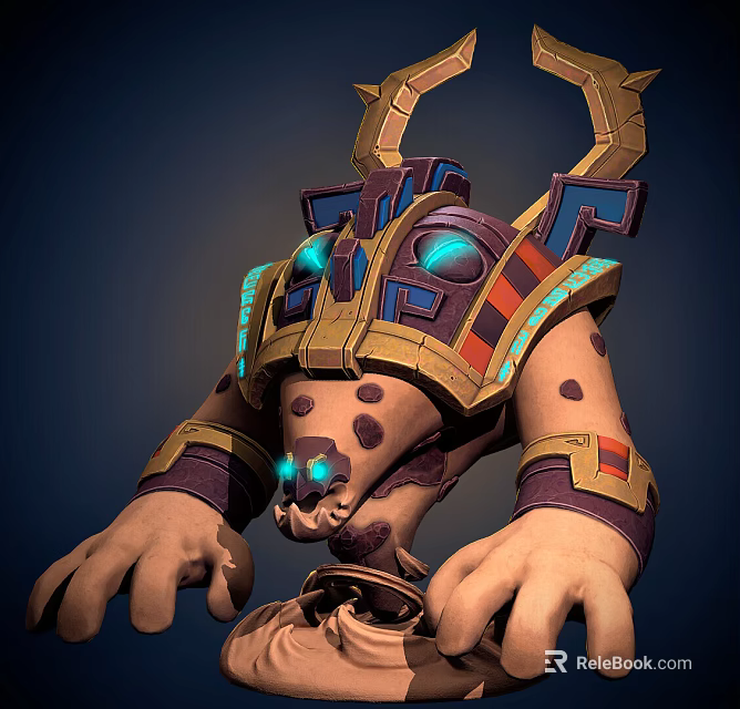 Egyptian Style Mythical Creature Character With Golden Headdress Blue Glowing Eyes And Spotted Body 3d model 