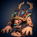 Egyptian Style Mythical Creature Character With Golden Headdress Blue Glowing Eyes And Spotted Body