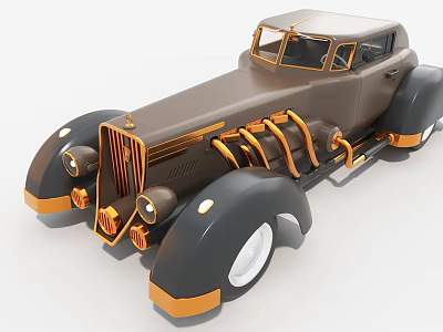 Vintage Brown and Gold Car with Classic Grille Headlights and Wheels 3d model