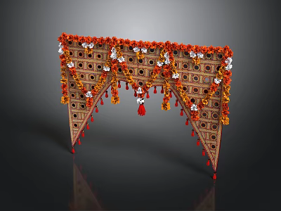 Traditional Decorative Toran With Red Orange Flowers White Beads And Tassels 3d model