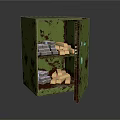Rusty Green Safe With Open Door Interior Silver And Gold Bars On Shelves