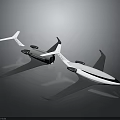 White Airplane Models With Black Lines And Modern Wing Tail Design On Gray Background
