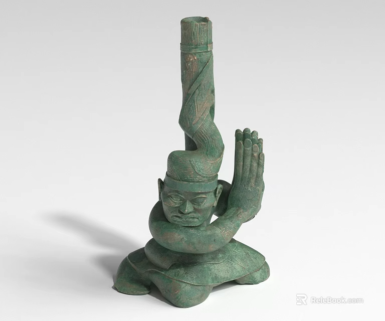 Green Artistic Landscape Sculpture Featuring Human Figure With Prayer Hands And Spiral Design 3d model 