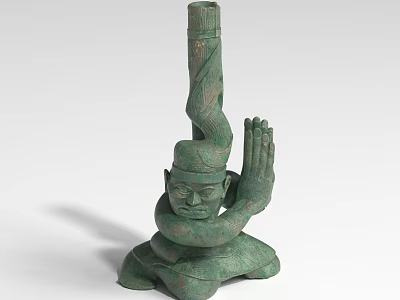 Green Artistic Landscape Sculpture Featuring Human Figure With Prayer Hands And Spiral Design 3d model