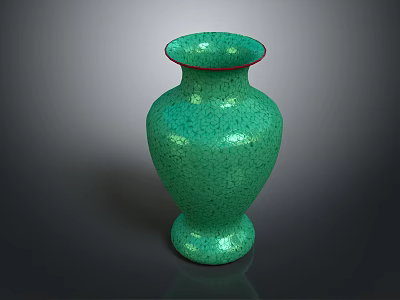 Turquoise Decorative Vase With Crackle Effect Red Rim And Glossy Base 3d model