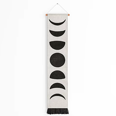 Bohemian Style Moon Phase Wall Hanging With Linen Fabric And Wooden Dowel 3d model