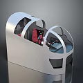 White Flight Cockpit Simulator With Transparent Dome Red Seats And Control Panel 3d model