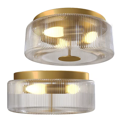 Modern Round Ceiling Light With Transparent Ribbed Glass And Gold Frame For Home Interior 3d model