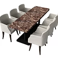 Modern Dining Table And Chairs Set With Marble Tabletop And Light Gray Upholstered Chairs 3d model