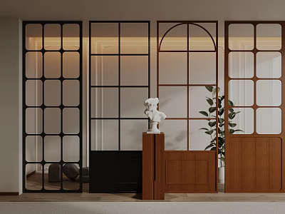 Various Stylish Room Partitions With Grid Arch And Wooden Frame Interior Decor 3d model