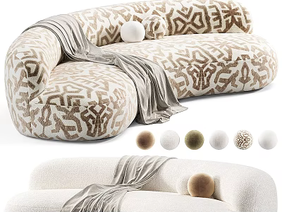 Stylish Multi Person Sofa With Patterned Upholstery Throw Blanket And Decorative Balls 3d model