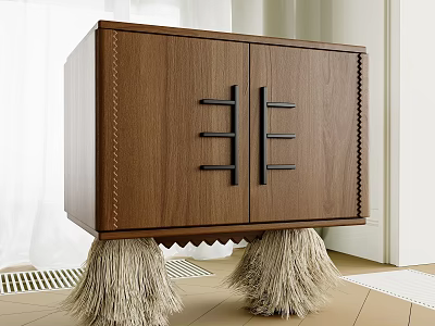 Modern Wooden Console Table With Cabinet Doors Black Handles And Tassel Legs 3d model