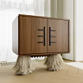 Modern Wooden Console Table With Cabinet Doors Black Handles And Tassel Legs