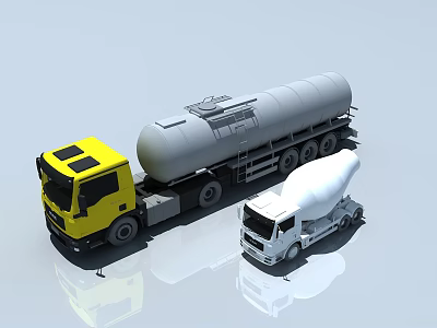 Industrial Functional Vehicles Featuring Yellow Tanker Truck And White Concrete Mixer 3d model