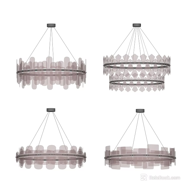 Modern Geometric Pendant Chandeliers With Glass Elements And Metal Frame Design 3d model 